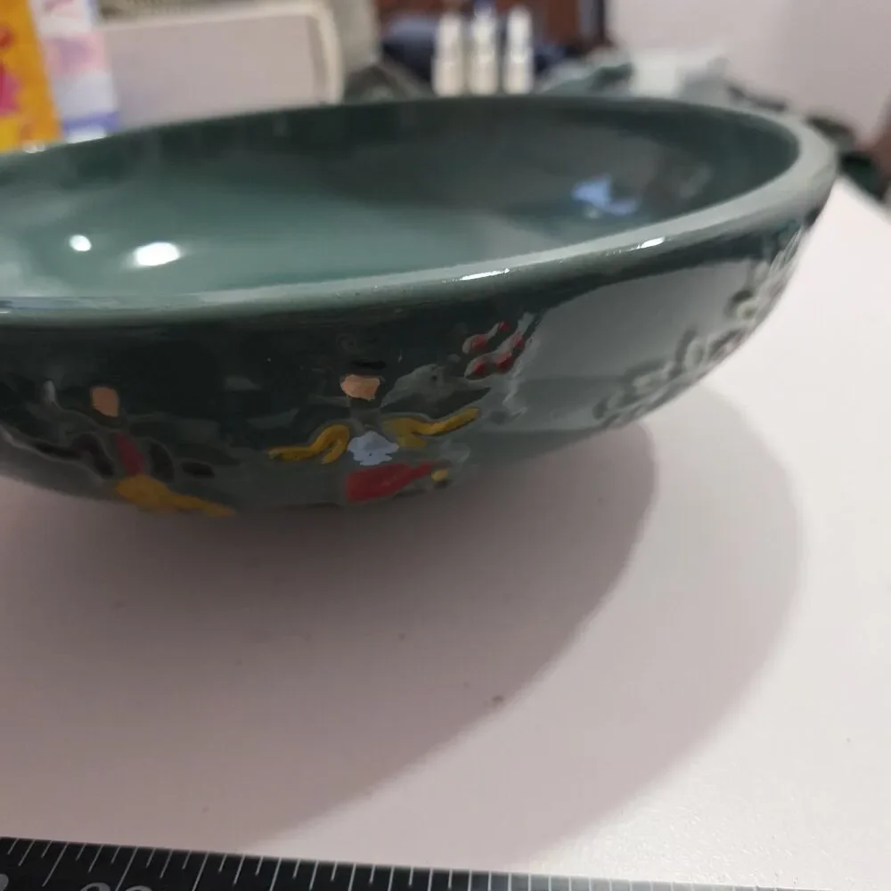 1940s Red Wing Pottery Dancing Peasants Green Art Pottery‎ Serving Bowl